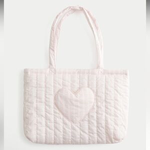 🆕 Pink Heart Quilted Floral Striped Tote Bag
